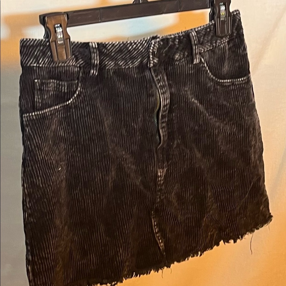 Black distressed corduroy mini skirt